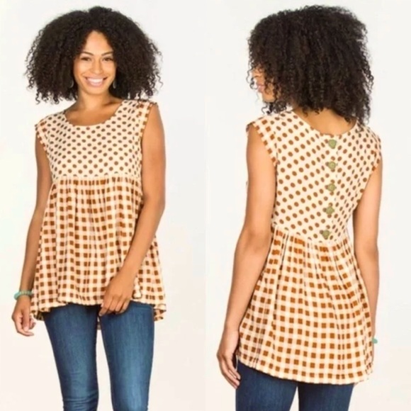 Matilda Jane Tops - Matilda Jane Mixed Print Gingham Babydoll Tank XL